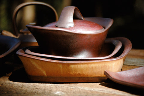 Set of 3 Handmade Pots & 1 Lid Ceramic Baking Saucepan Clay